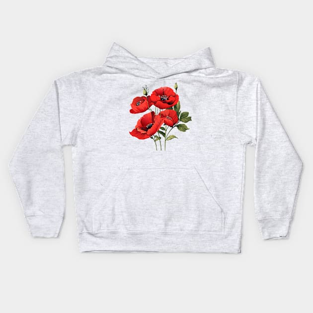 Red poppies flowers, beautiful poppy watercolor Holiday Decoration Birthday gifts and presents, american, traditional, anniversary, memory Kids Hoodie by sofiartmedia